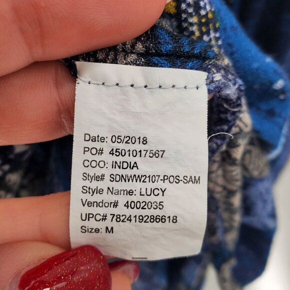 Nine West Womens Boho Lucy Tunic Top Blouse‎ M Roll Tab Sleeve Half Button Blue - Picture 7 of 10